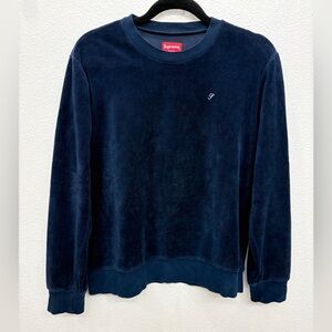 Supreme Navy Blue Velour Crew Neck Long Sleeve Unisex Sweatshirt Mens Size Small